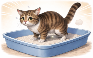 Cat in litter box looking stressed