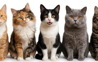 Five cats sitting.