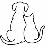 Line drawing of dog and cat sitting together